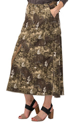 100% Silk long skirt in Brush Print